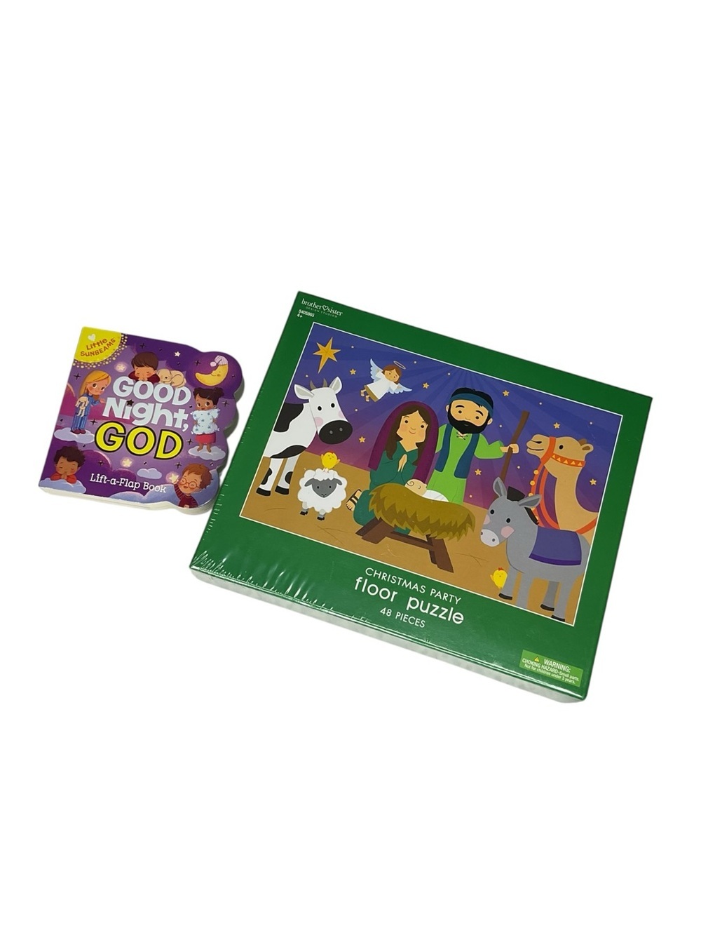 Christian Christmas Puzzle & Good Night God Lift-a-Flap Book Bundle Nativity Kid
